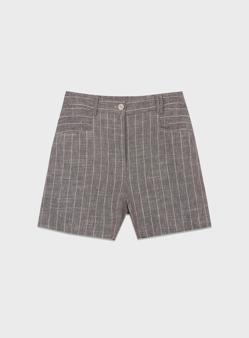 亞麻條紋西裝短褲