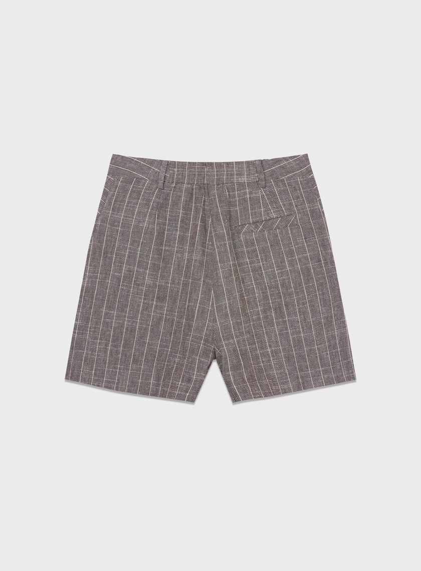 亞麻條紋西裝短褲