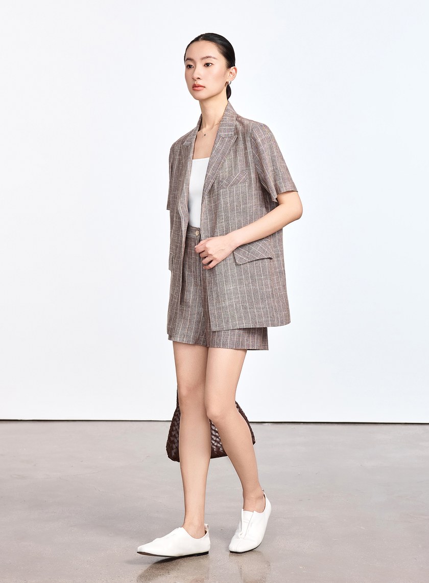 亞麻條紋西裝短褲