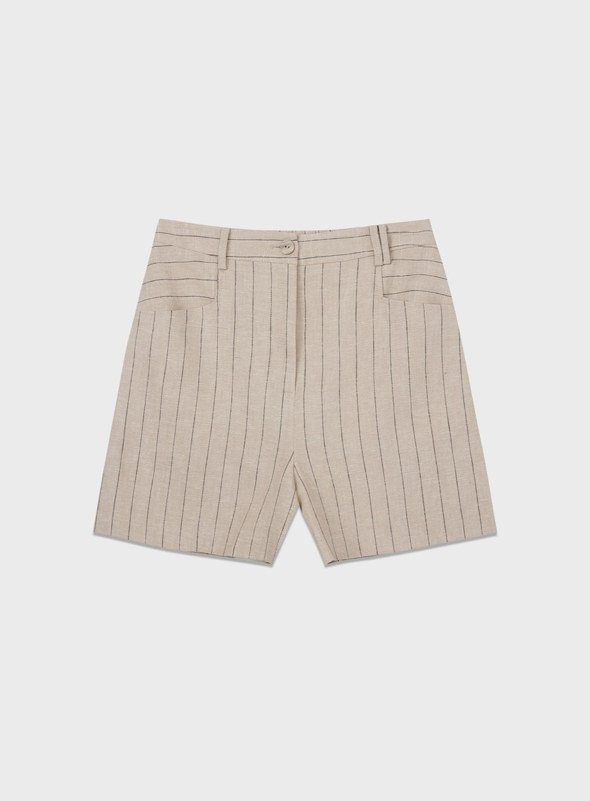 亞麻條紋西裝短褲