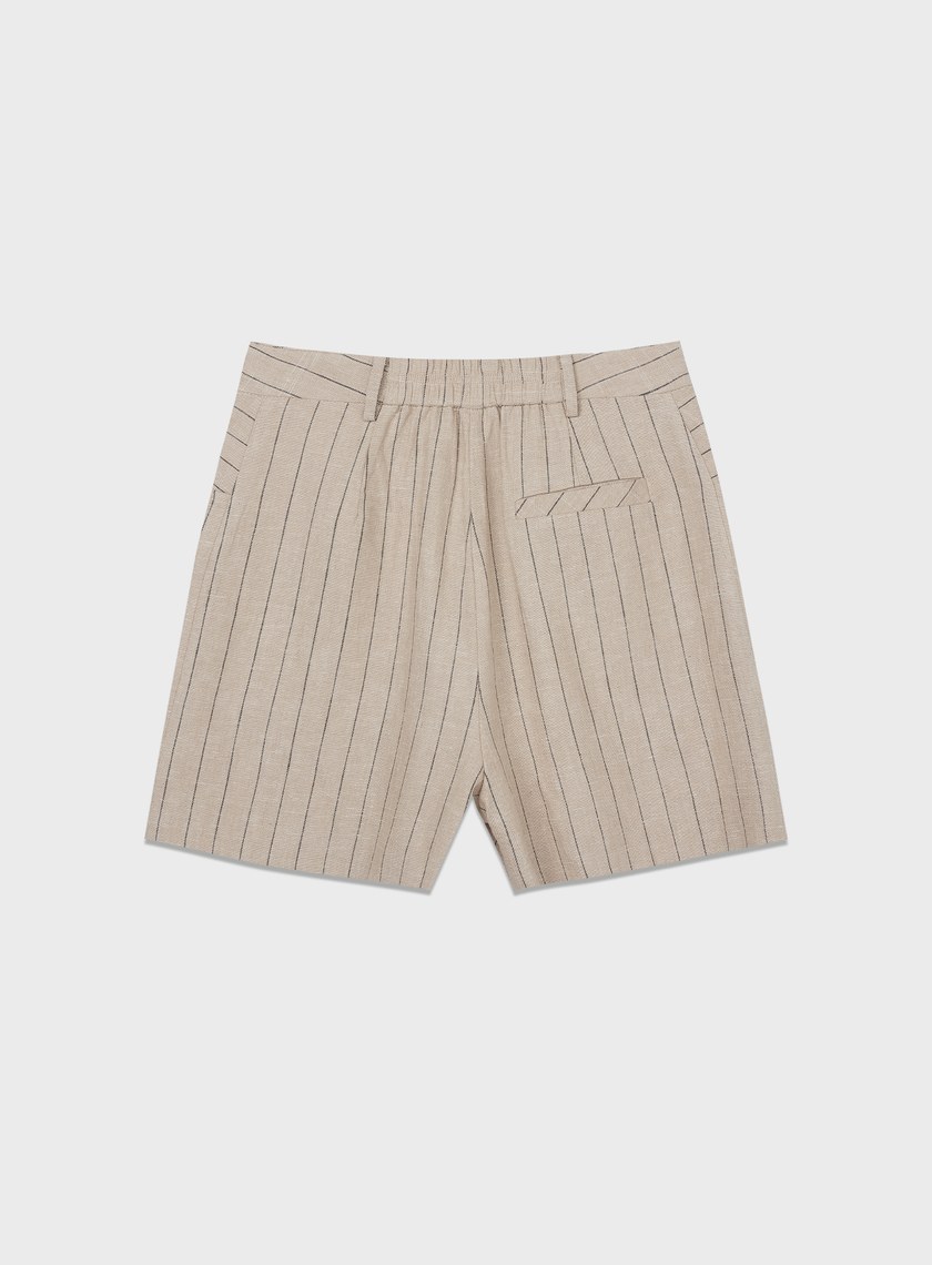 亞麻條紋西裝短褲