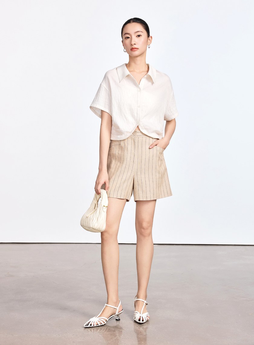 亞麻條紋西裝短褲