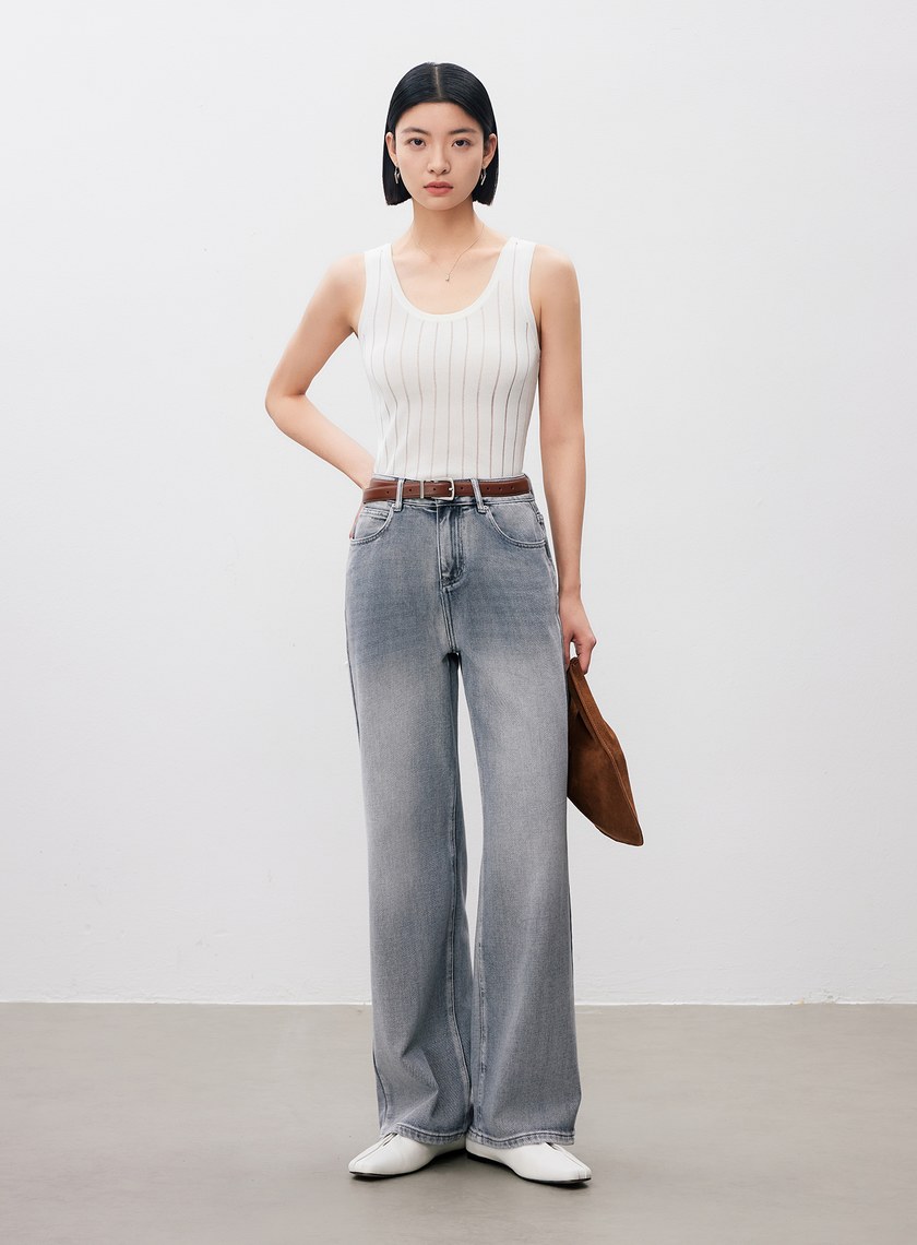 經典刷色直筒牛仔褲