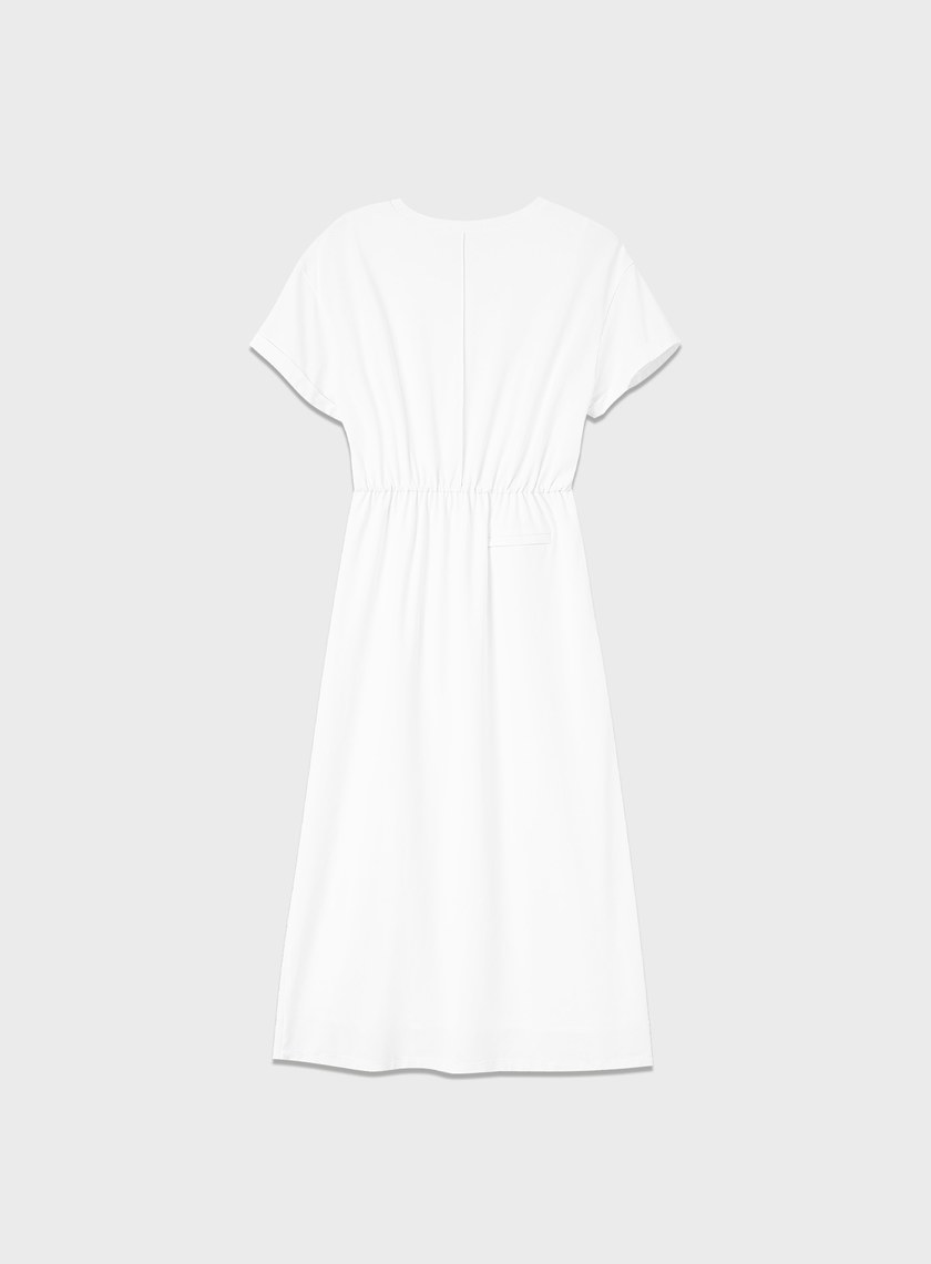 簡約刺繡單邊紐結短袖洋裝