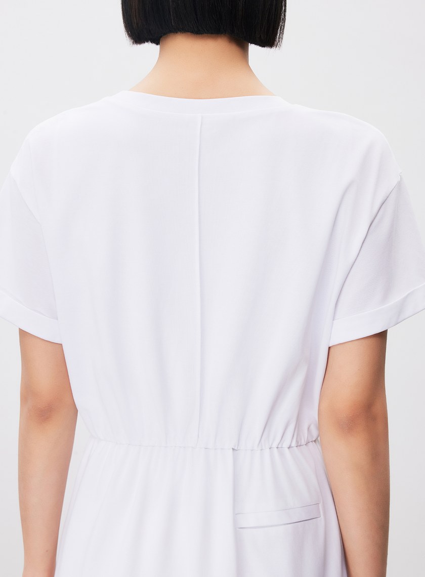 簡約刺繡單邊紐結短袖洋裝