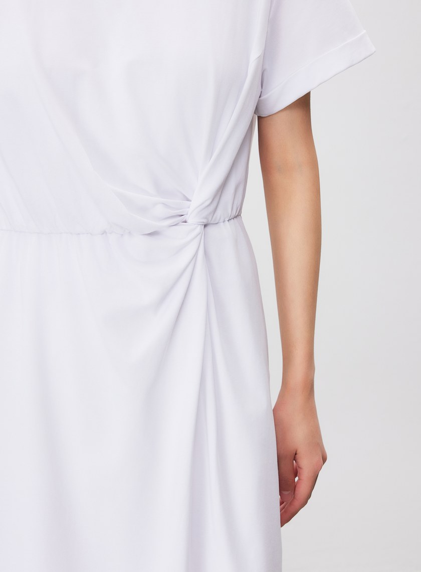 簡約刺繡單邊紐結短袖洋裝