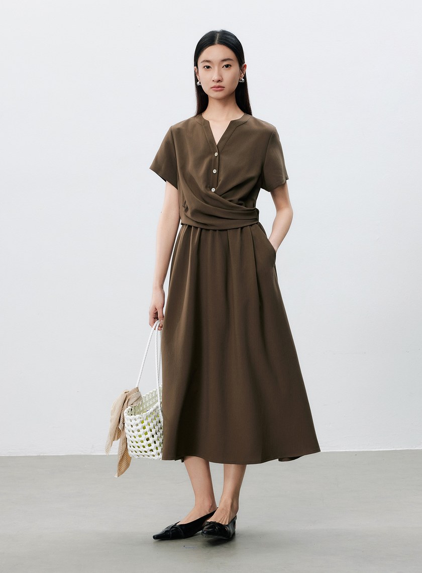 不對稱扭結收腰洋裝