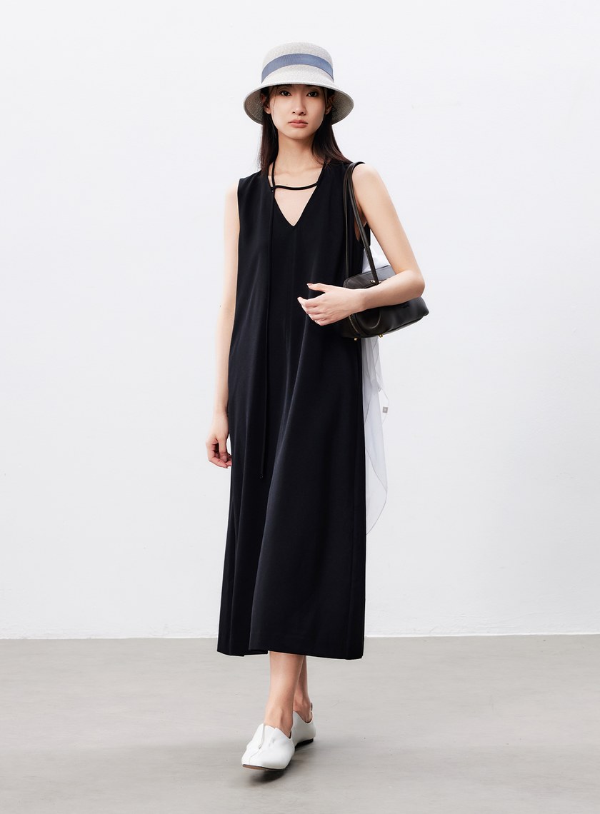 無袖醋酸A字洋裝