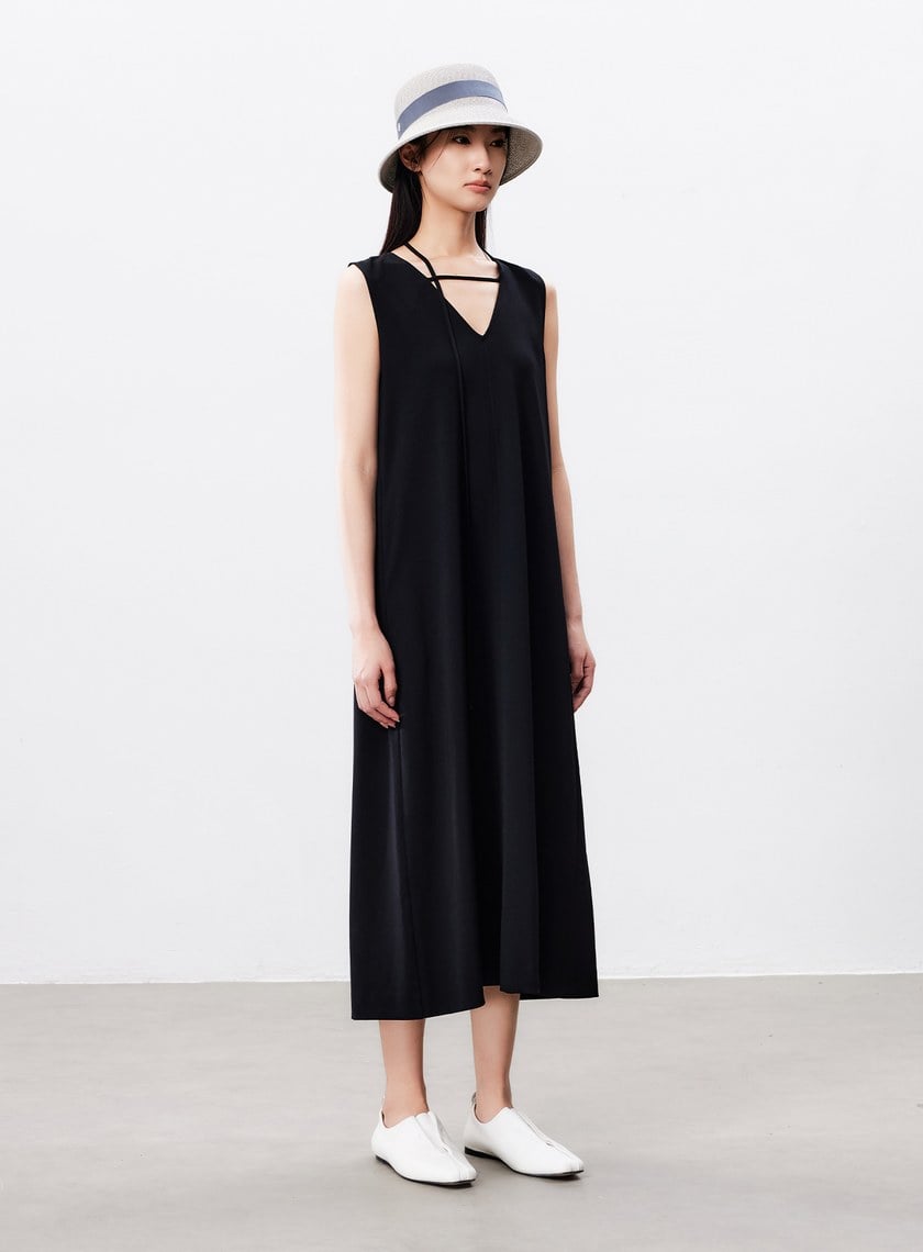 無袖醋酸A字洋裝