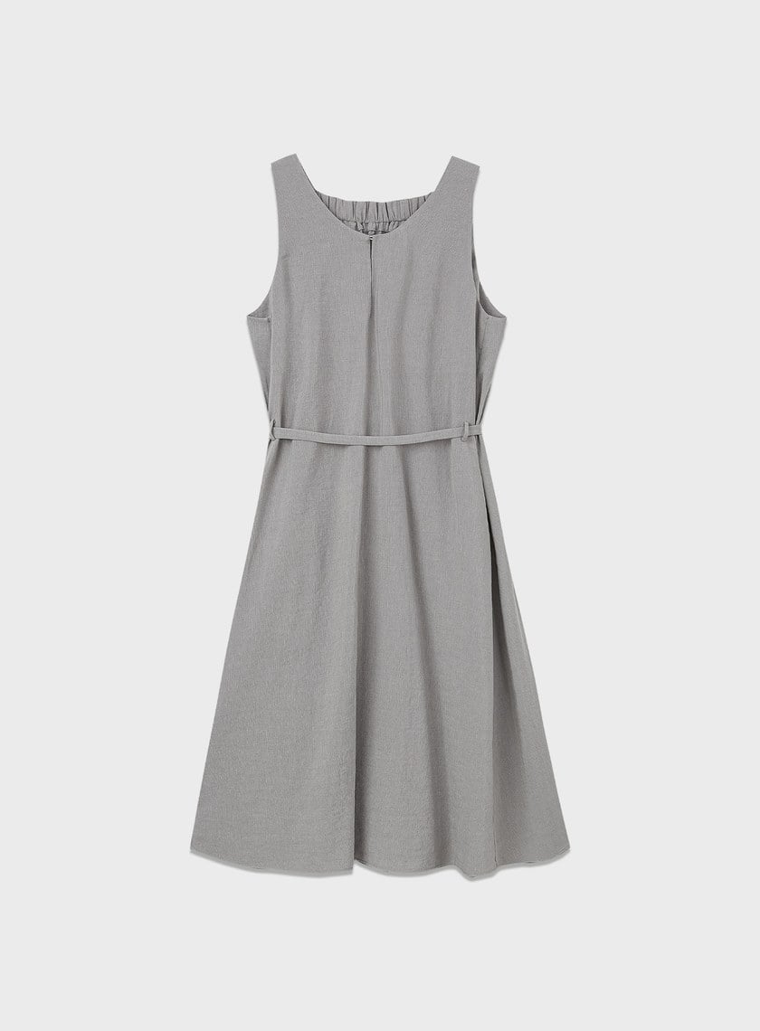 清涼亞麻感綁帶洋裝
