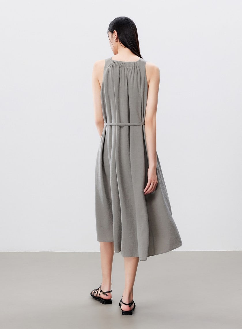 清涼亞麻感綁帶洋裝