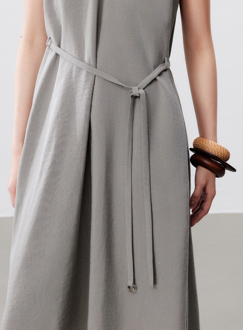 清涼亞麻感綁帶洋裝