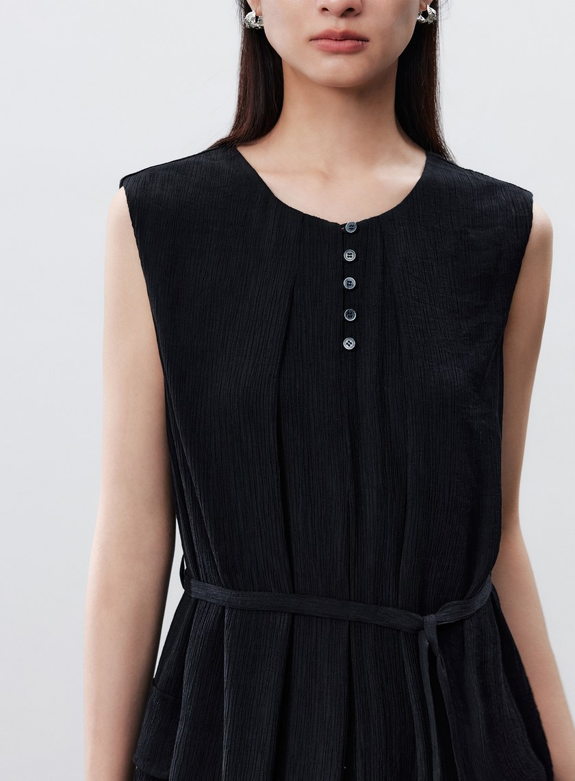 輕盈褶皺綁帶洋裝