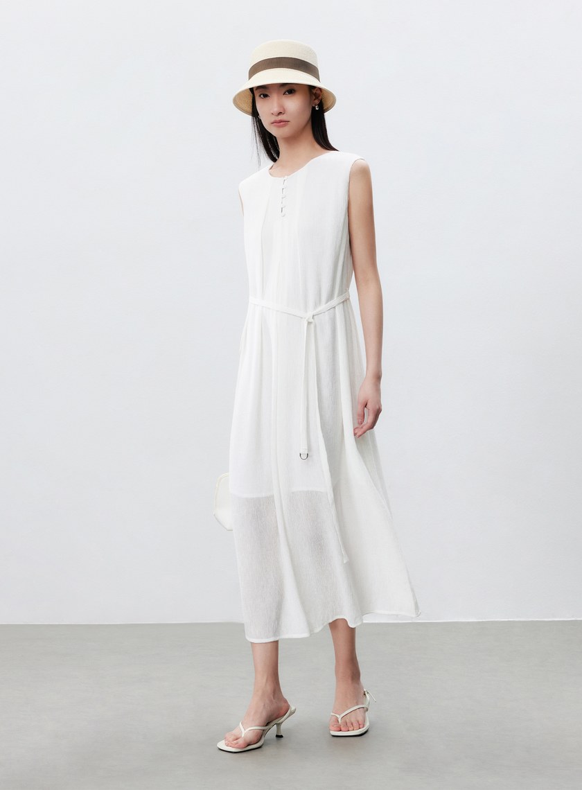 輕盈褶皺綁帶洋裝