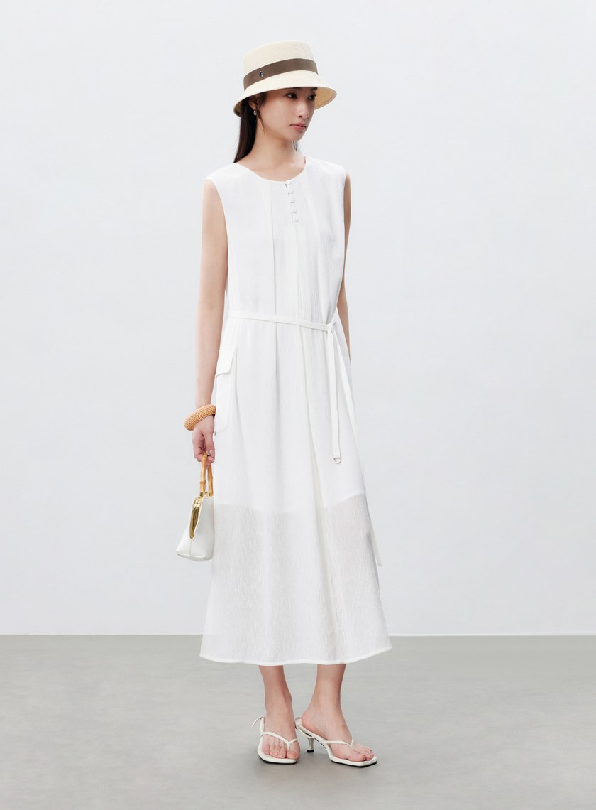 輕盈褶皺綁帶洋裝