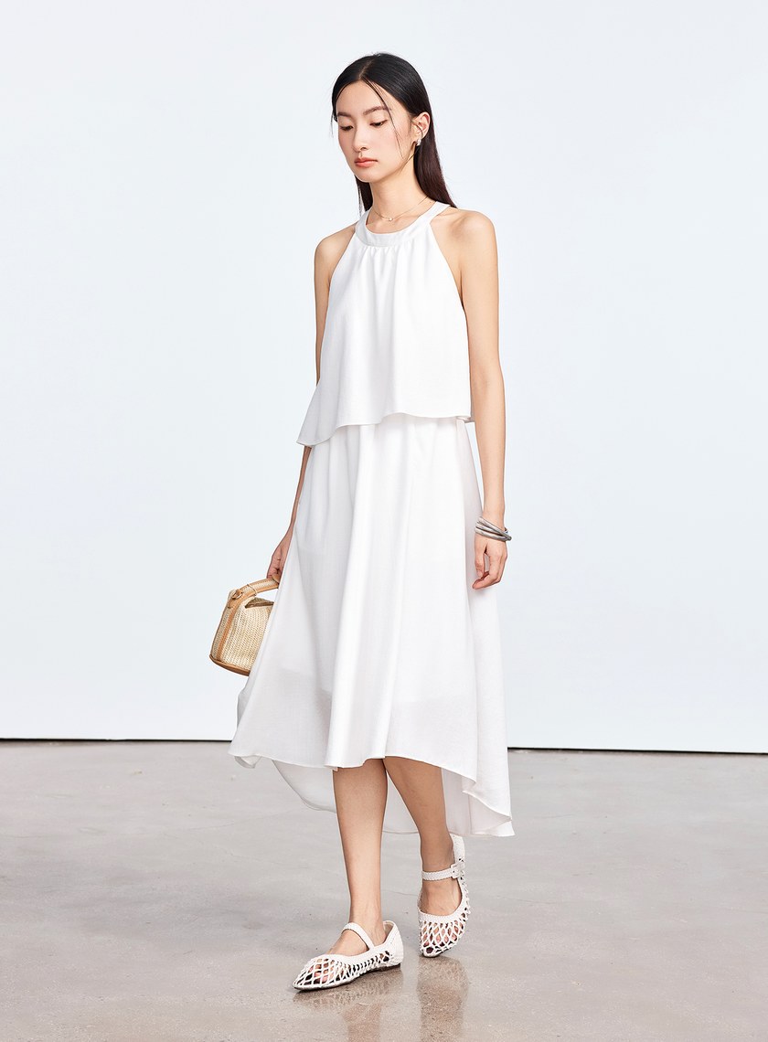 雲感天絲削肩Bra洋裝