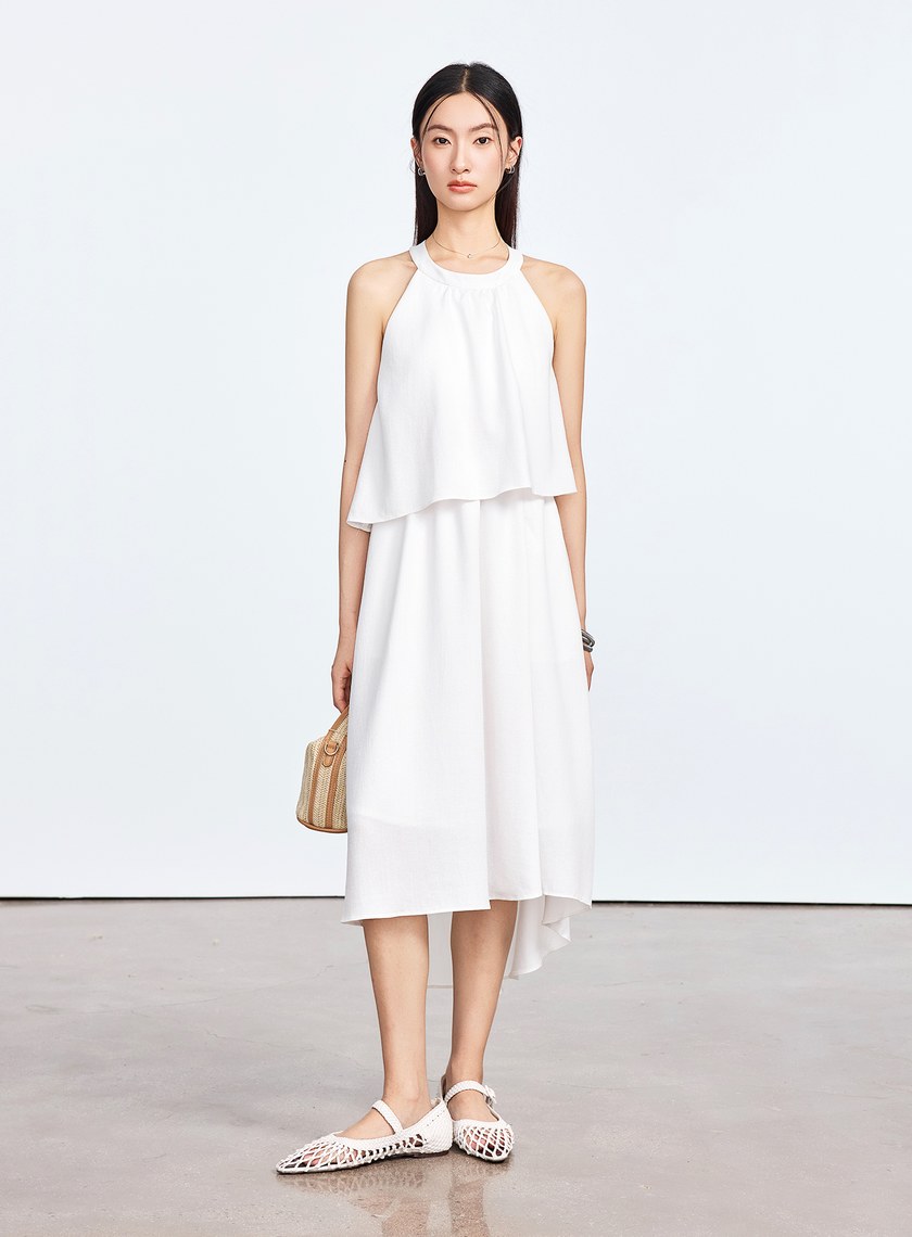 雲感天絲削肩Bra洋裝