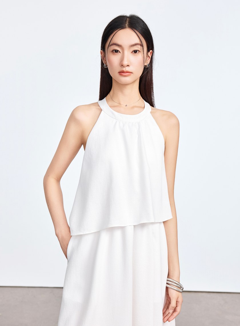 雲感天絲削肩Bra洋裝