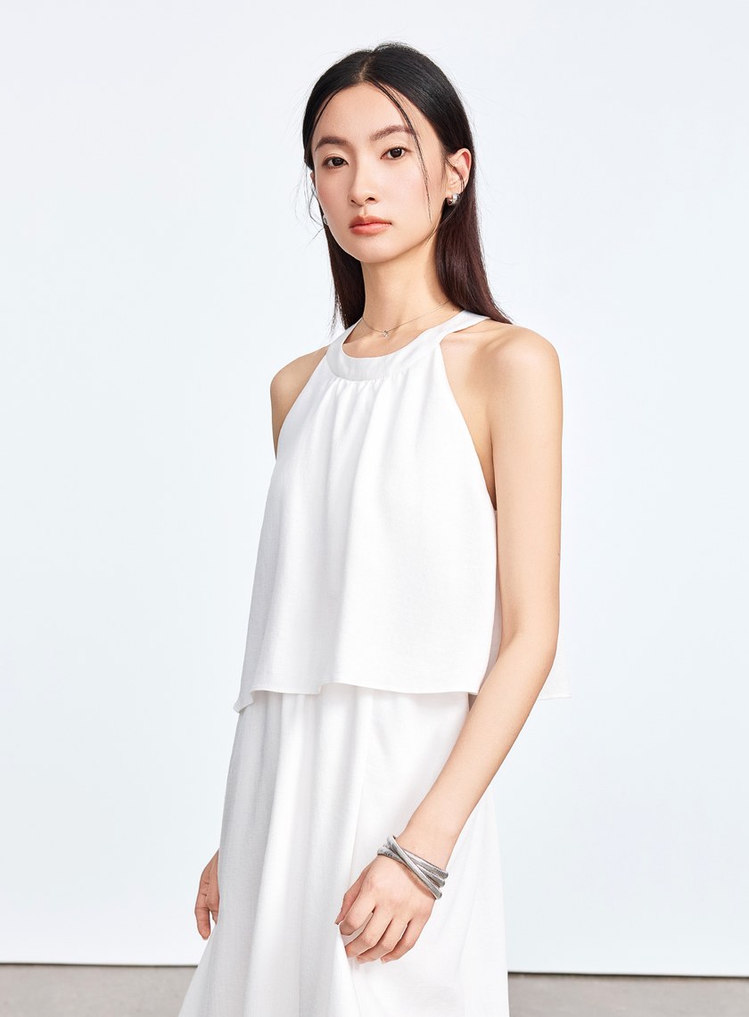 雲感天絲削肩Bra洋裝