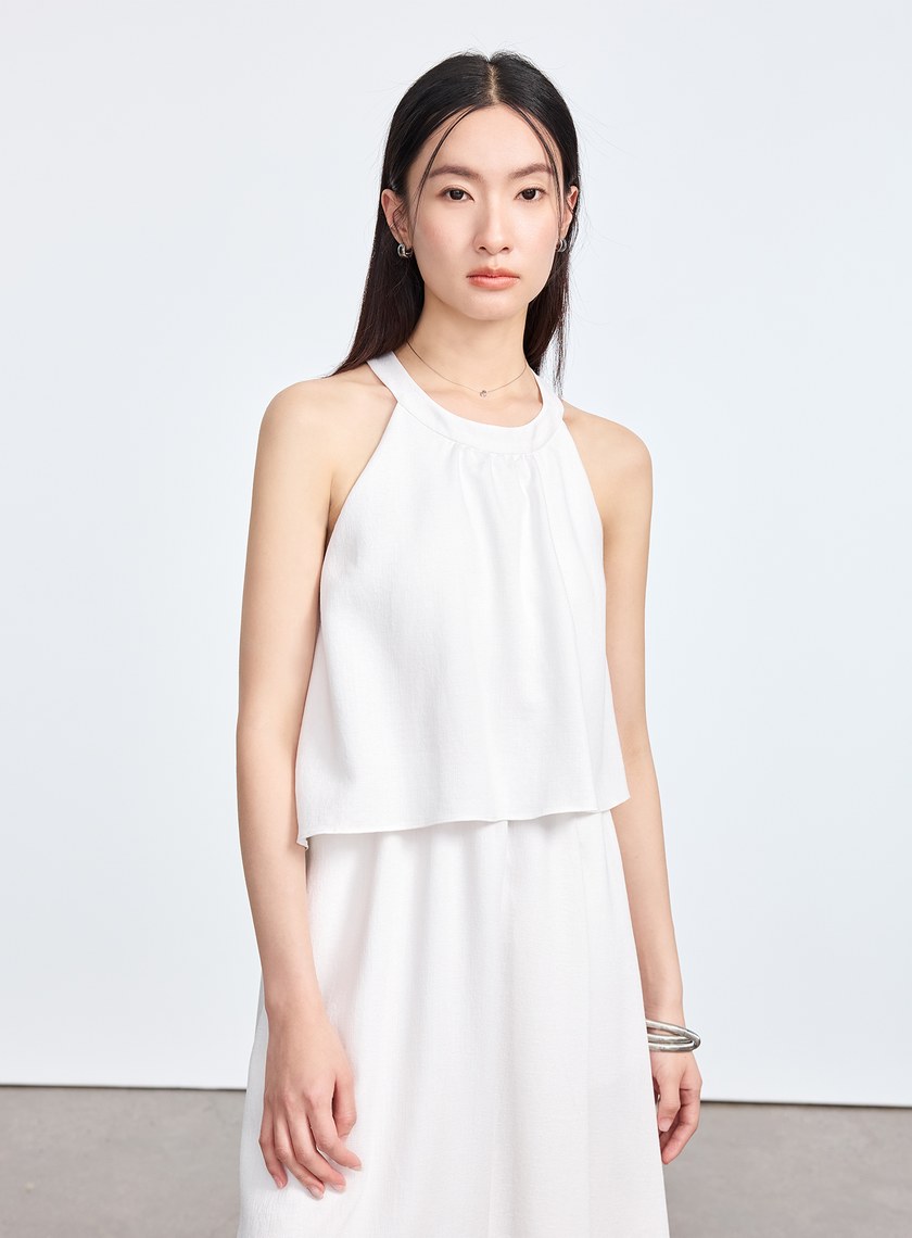 雲感天絲削肩Bra洋裝