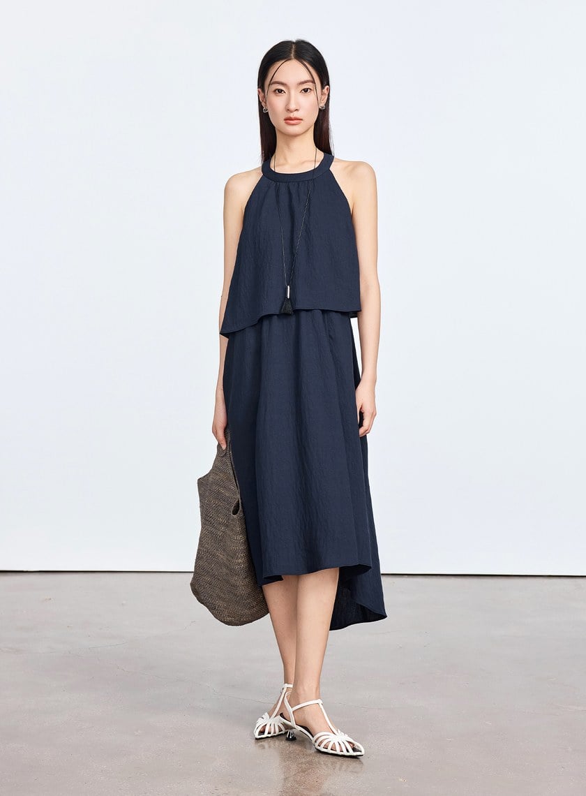 雲感天絲削肩Bra洋裝