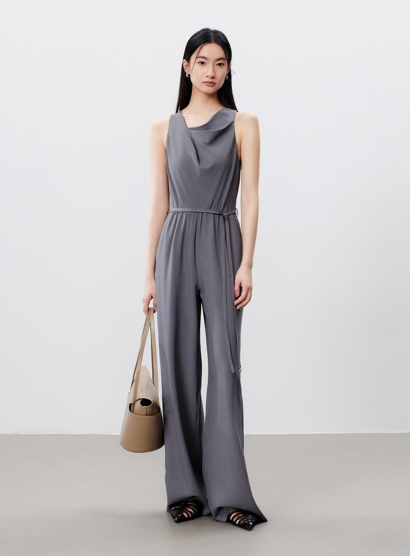 垂墜感收腰連身褲