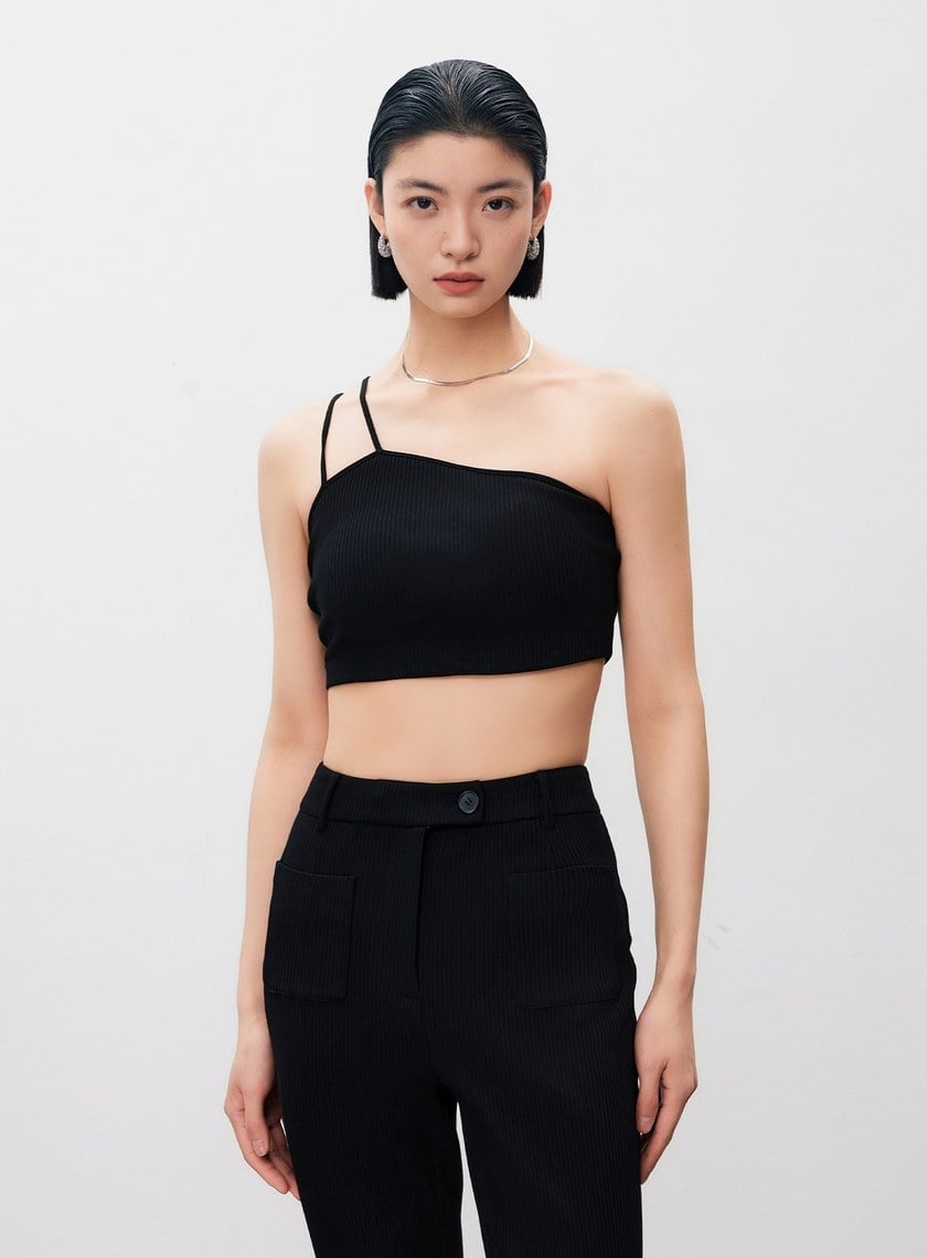 短版單肩帶彈性內搭Bra Top