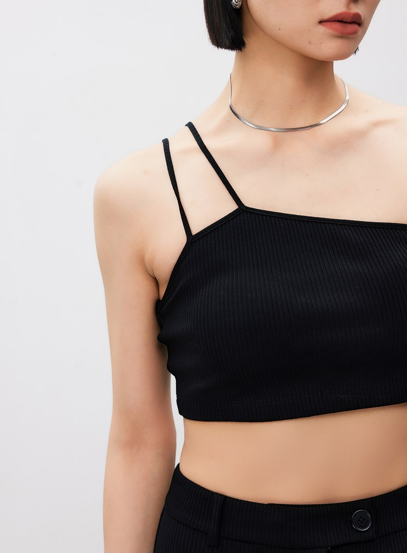 短版單肩帶彈性內搭Bra Top