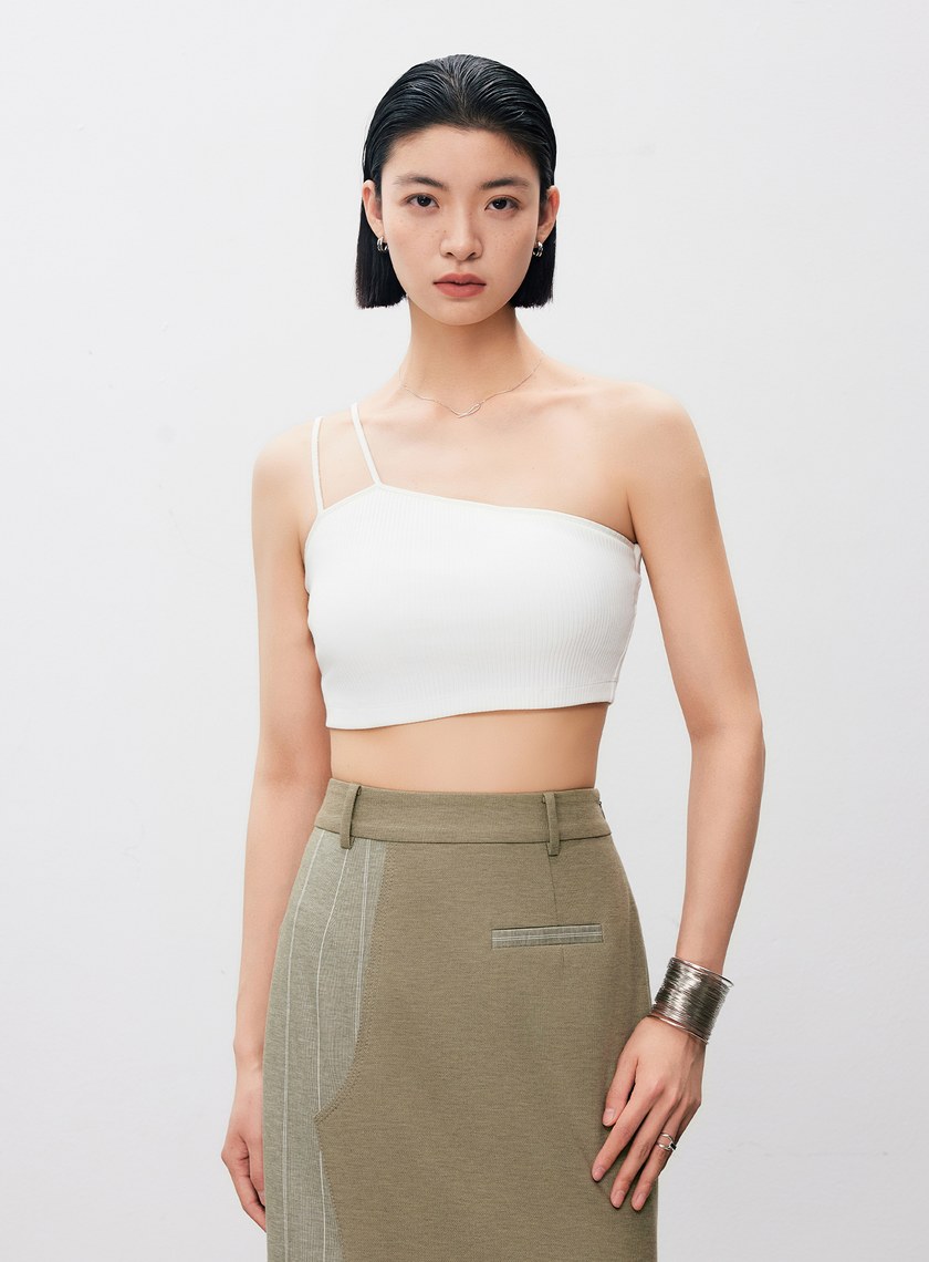 短版單肩帶彈性內搭Bra Top