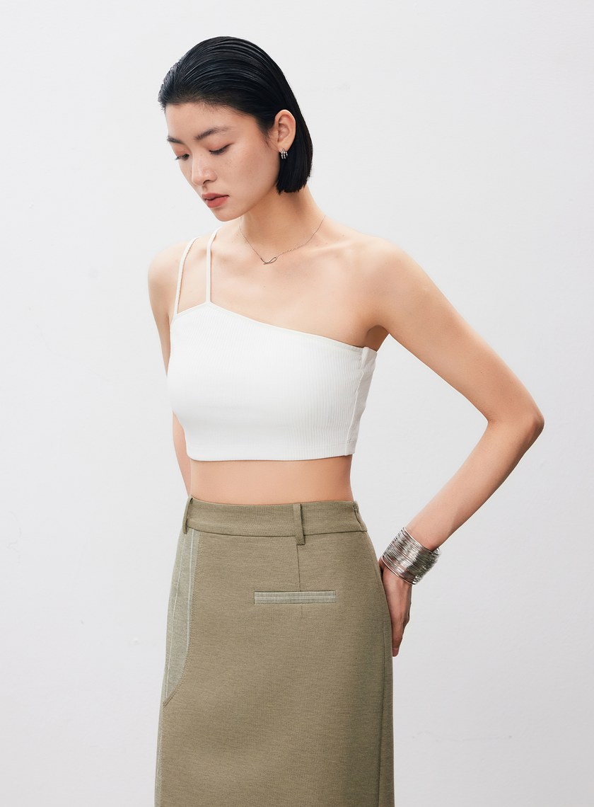 短版單肩帶彈性內搭Bra Top