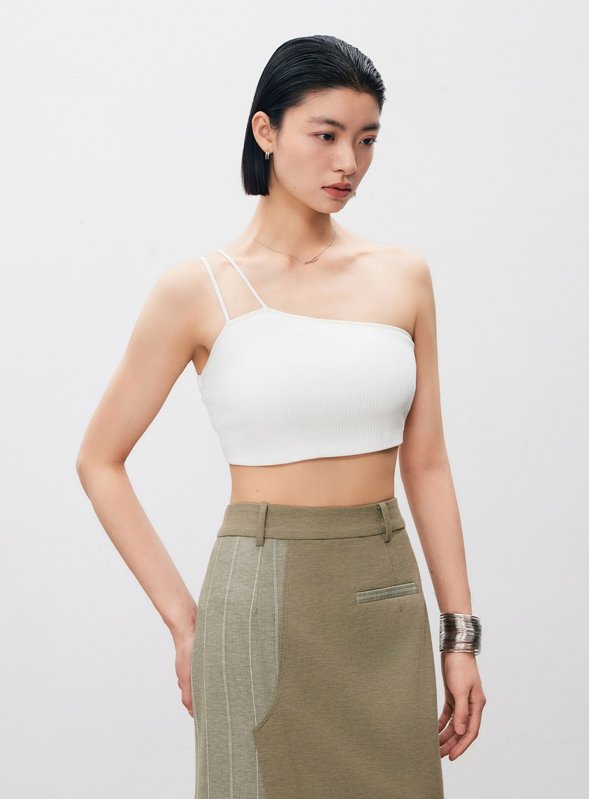 短版單肩帶彈性內搭Bra Top