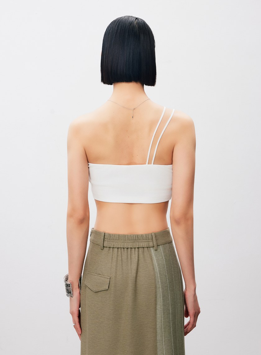 短版單肩帶彈性內搭Bra Top