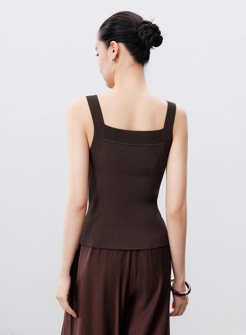 經典修身方領針織背心