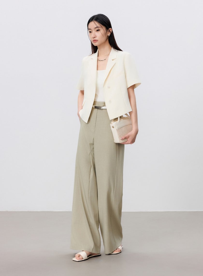 短版斜紋短袖西裝外套