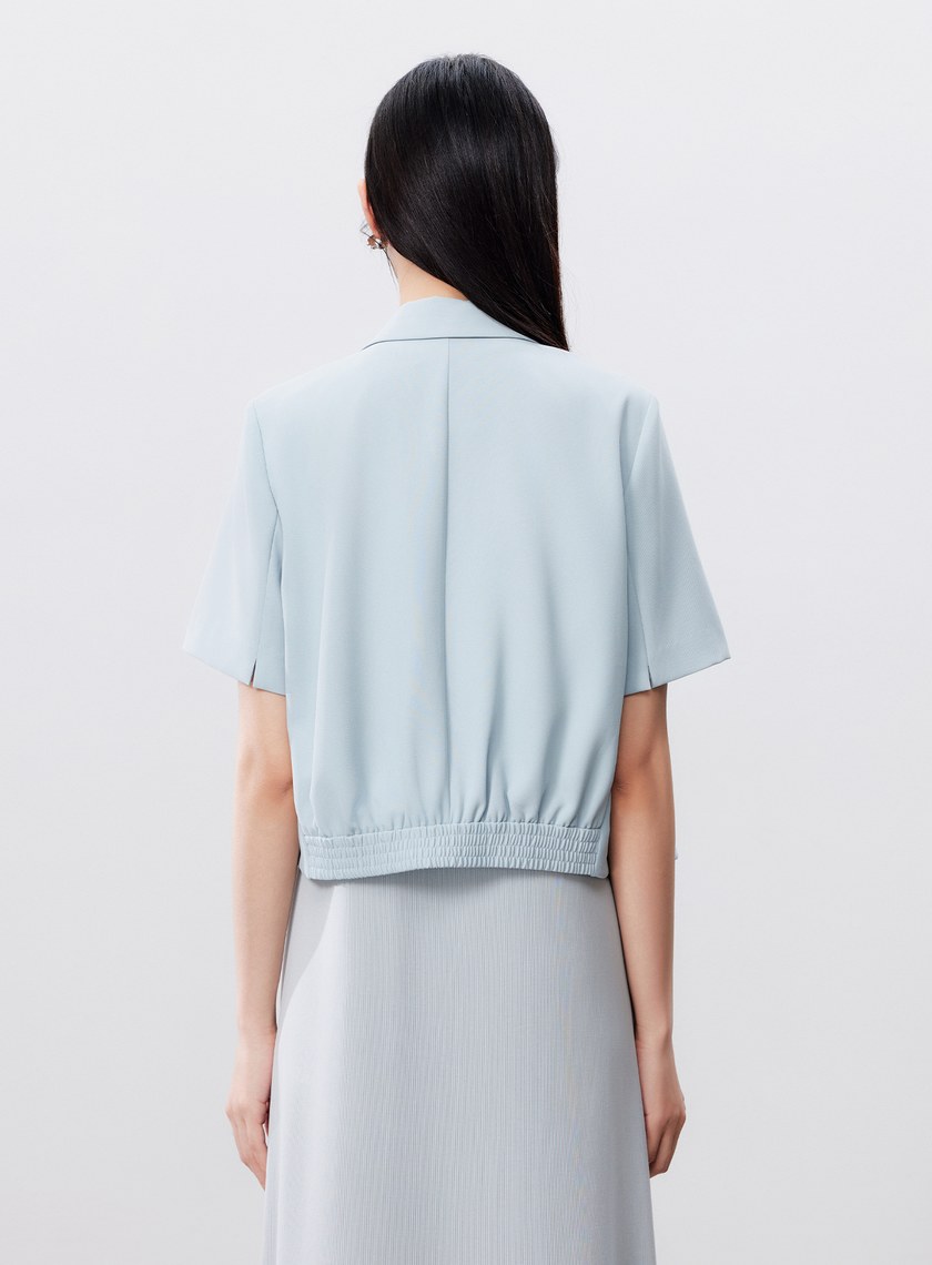 短版斜紋短袖西裝外套