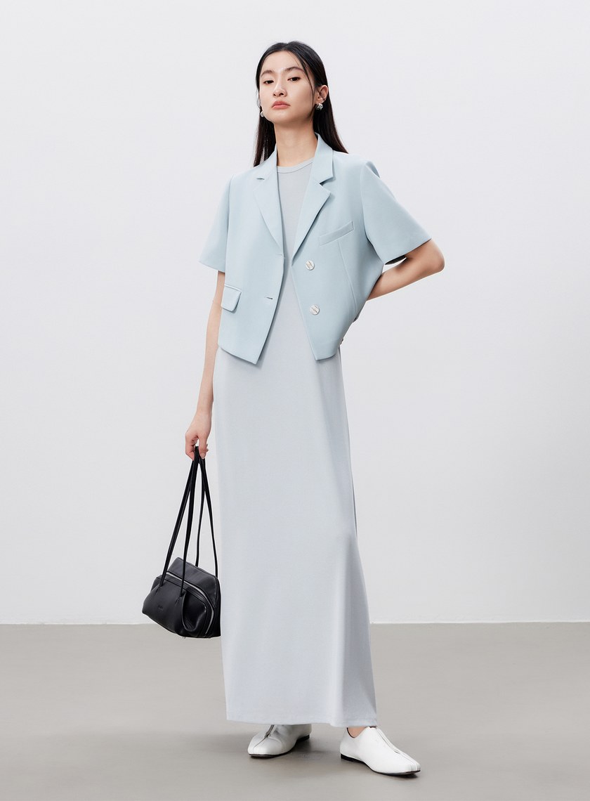 短版斜紋短袖西裝外套