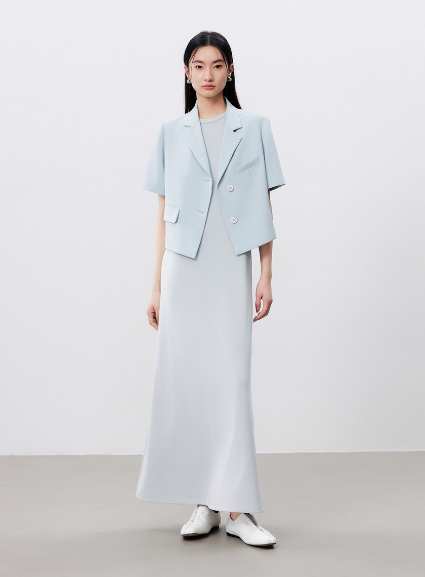 短版斜紋短袖西裝外套