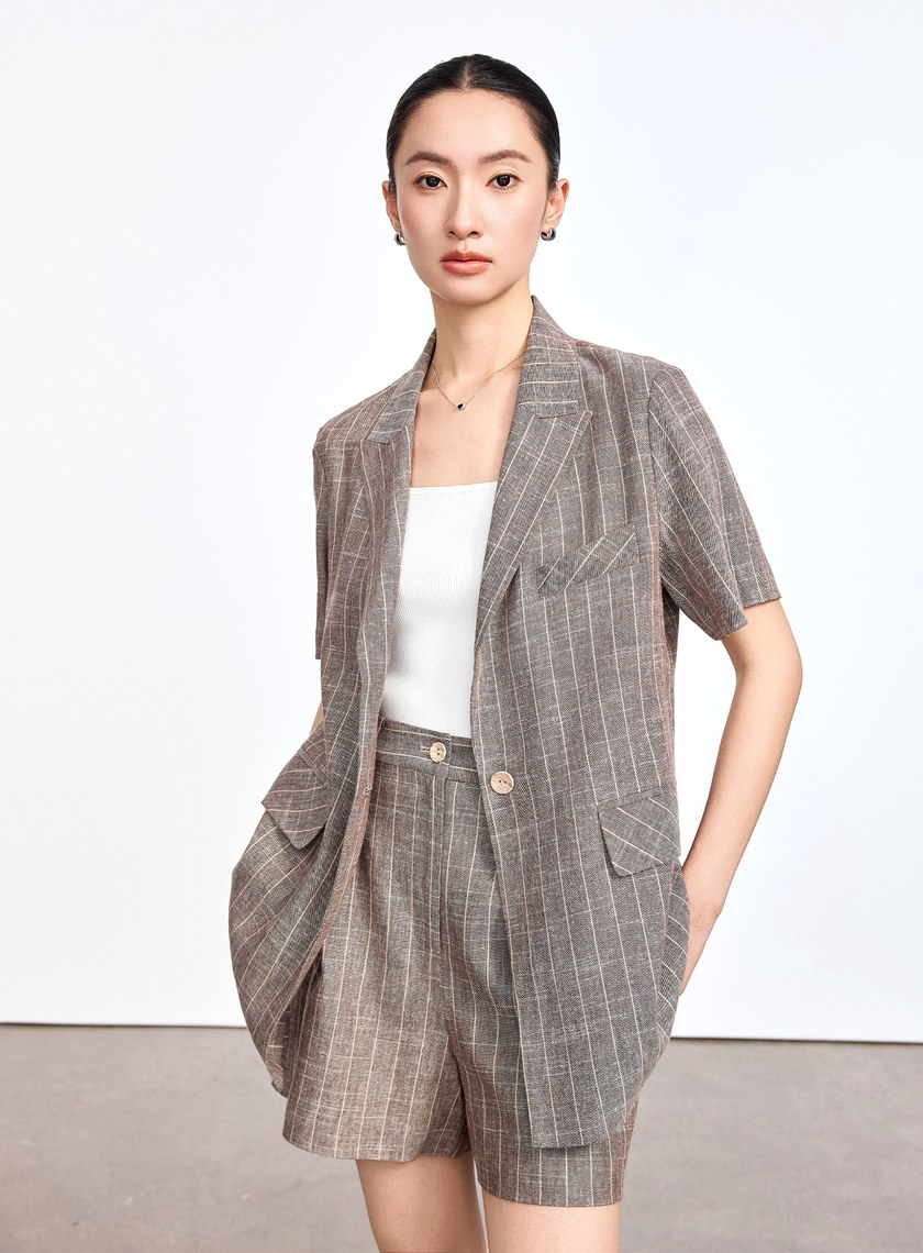 亞麻條紋西裝外套