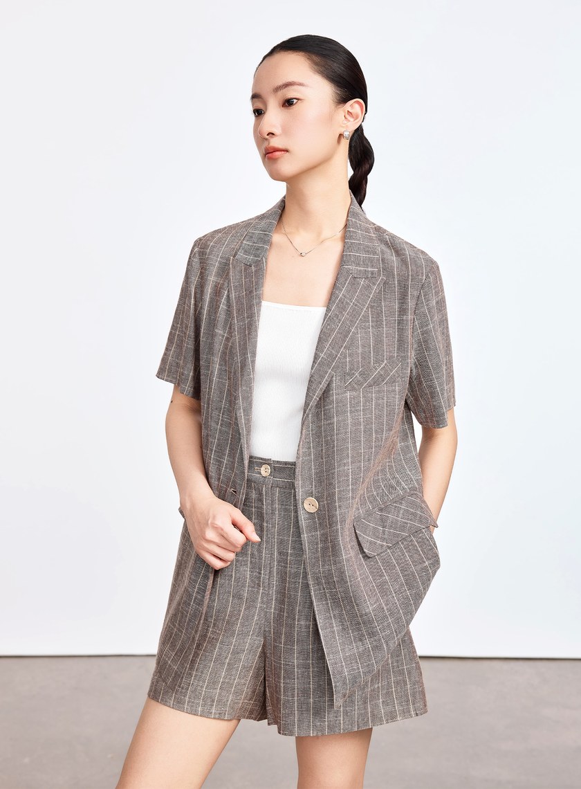 亞麻條紋西裝外套