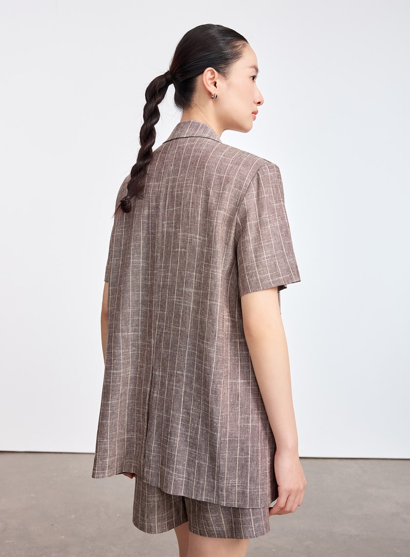 亞麻條紋西裝外套