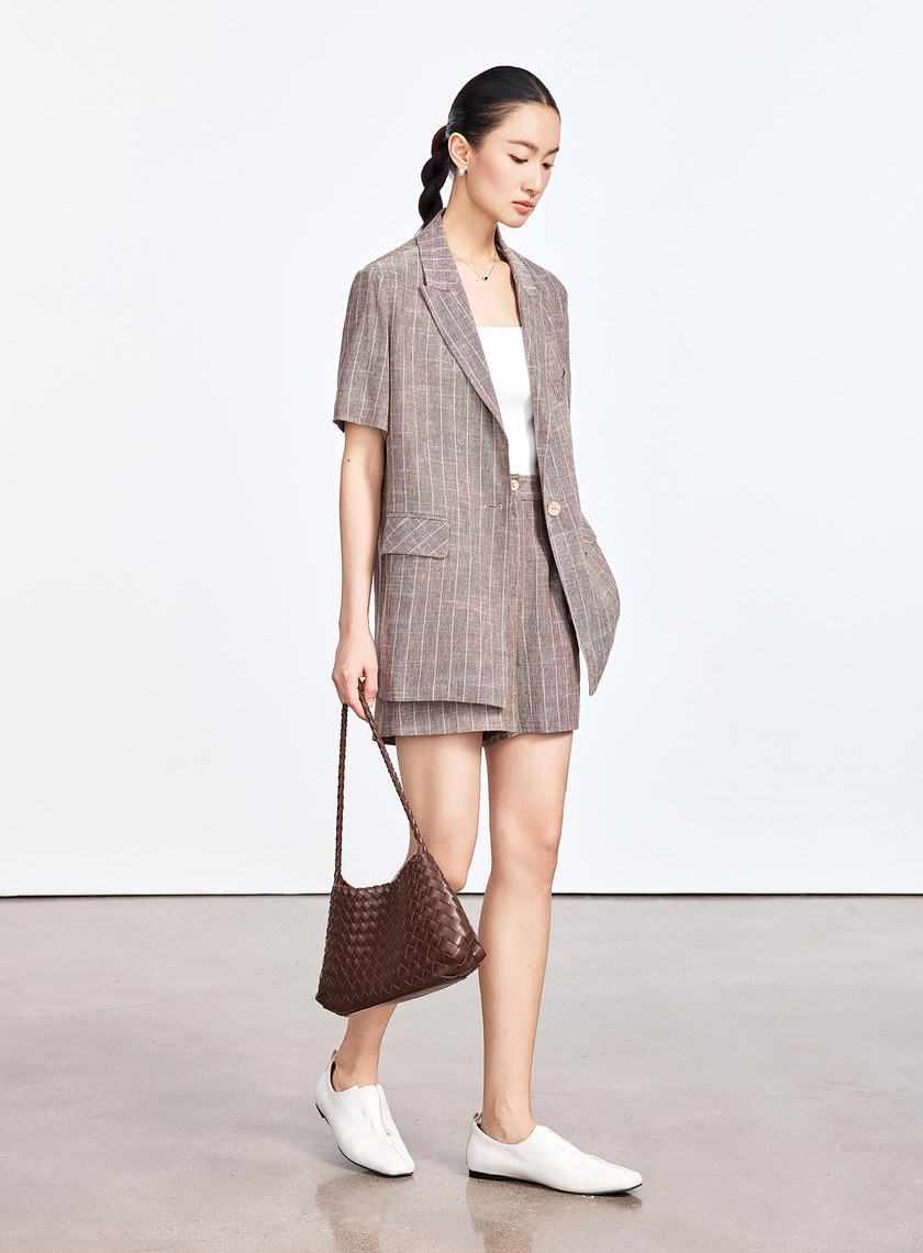 亞麻條紋西裝外套