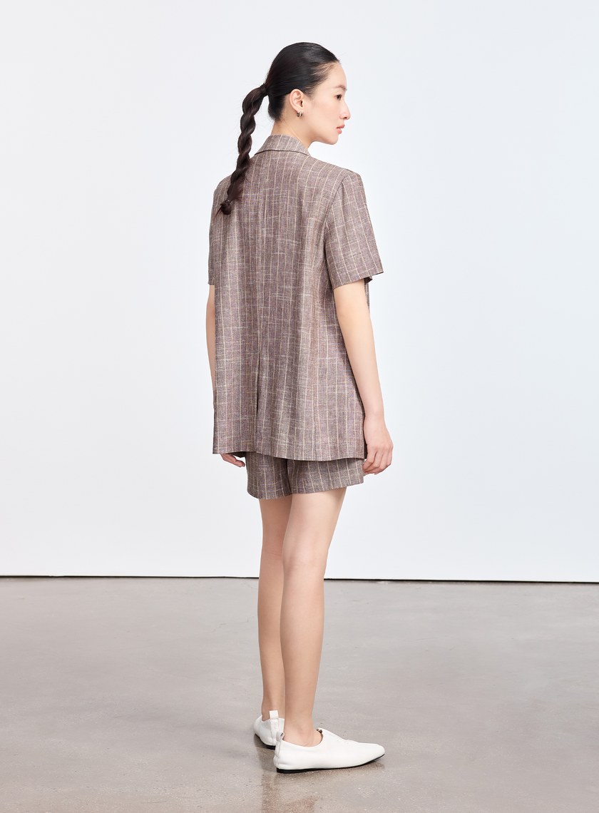 亞麻條紋西裝外套