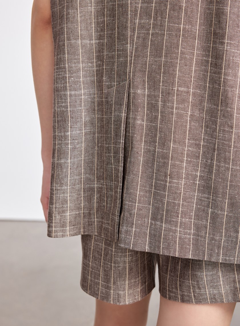 亞麻條紋西裝外套