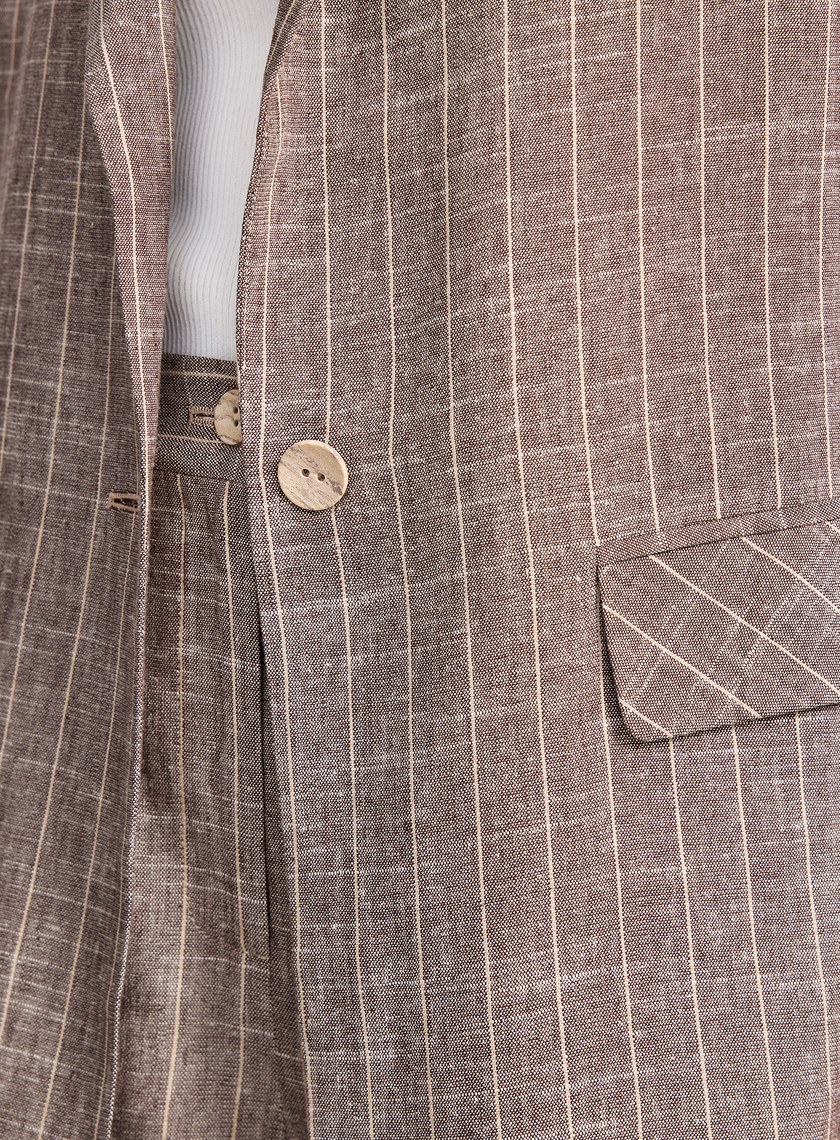 亞麻條紋西裝外套