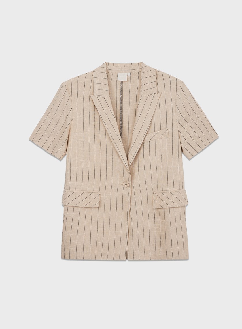 亞麻條紋西裝外套