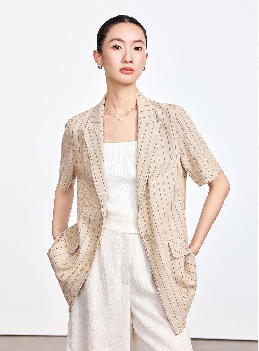亞麻條紋西裝外套