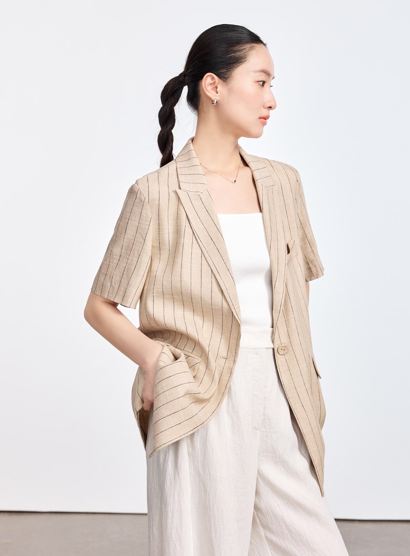 亞麻條紋西裝外套