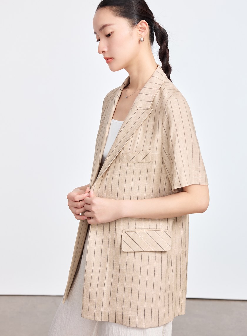 亞麻條紋西裝外套