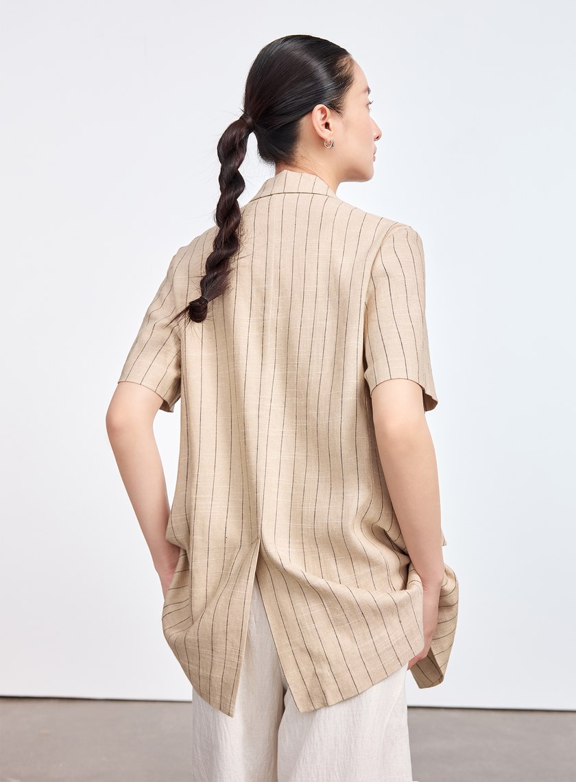 亞麻條紋西裝外套