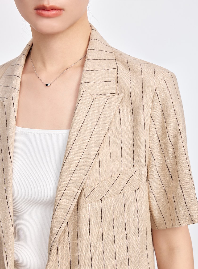 亞麻條紋西裝外套